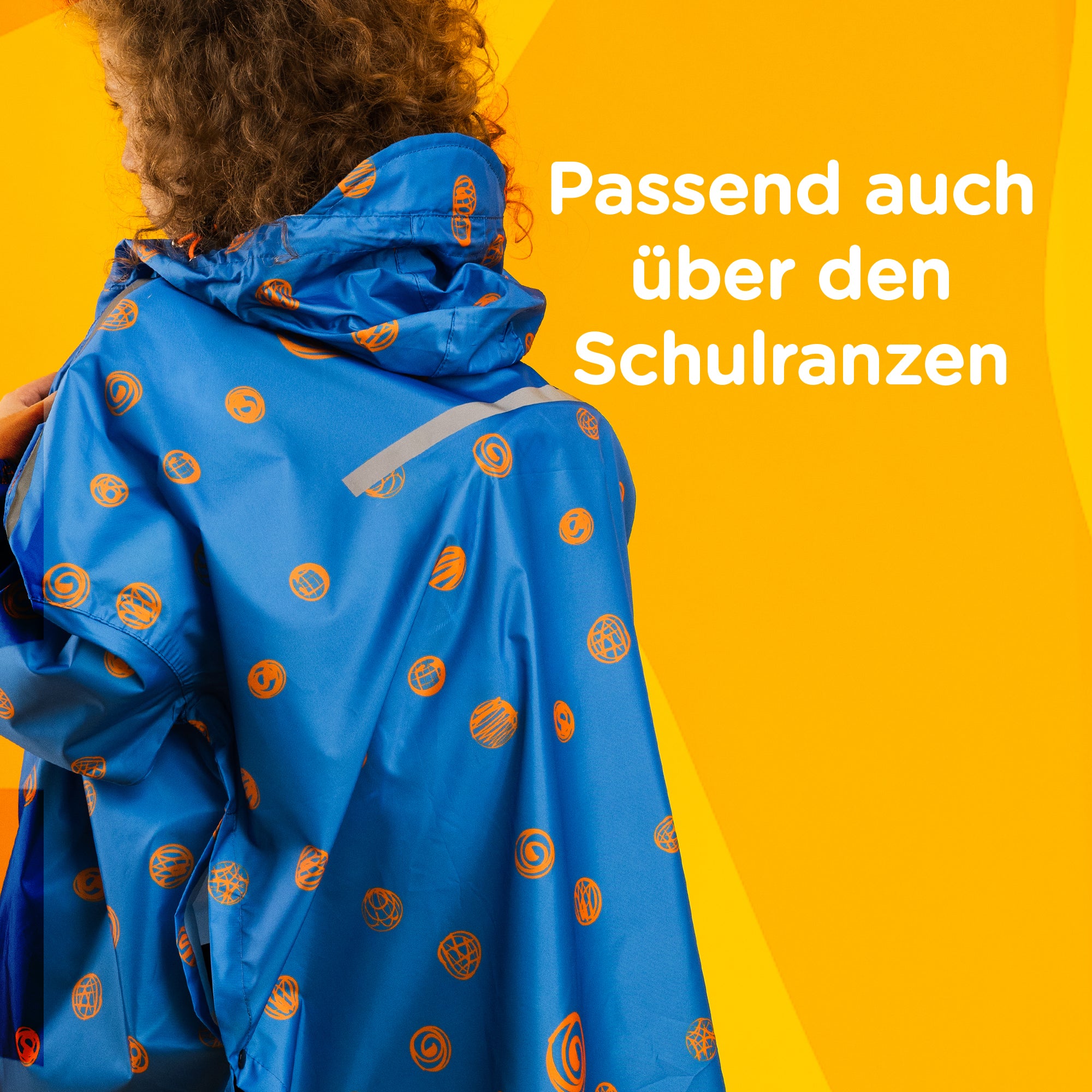 Blauer Regenponcho für Kinder passend für Schulranzen