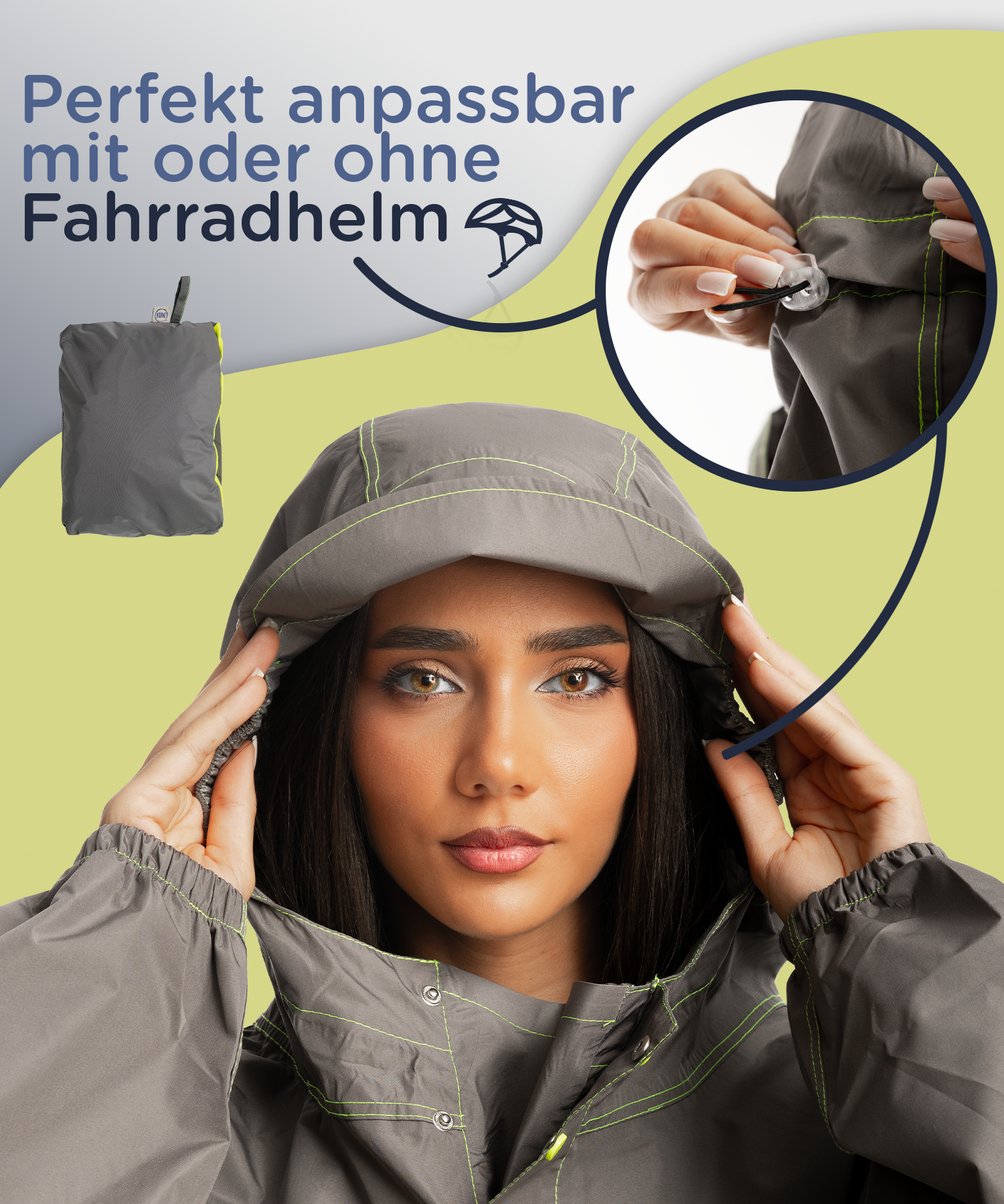 Grauer wasserdichter Regenponcho für Damen von Jubi