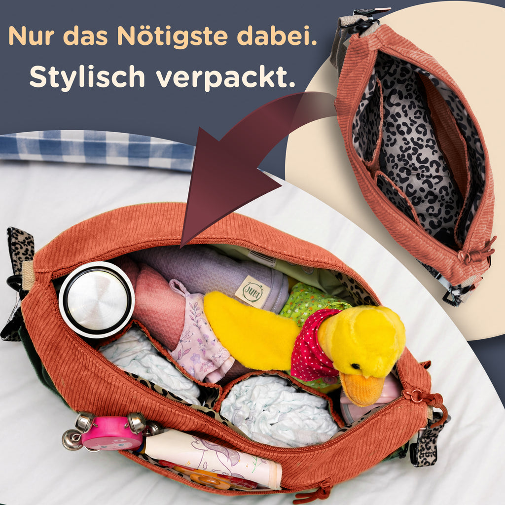 Innenansicht der Moonbag XL Wickeltasche mit geräumigen Fächern