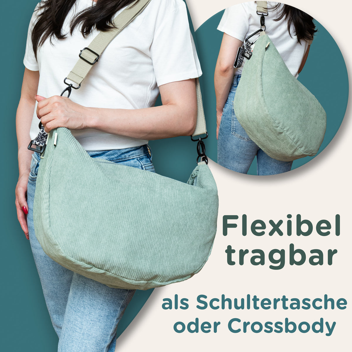 Jubi Moonbag XL in Mint mit Leoprint als Umhängetasche und Wickeltasche