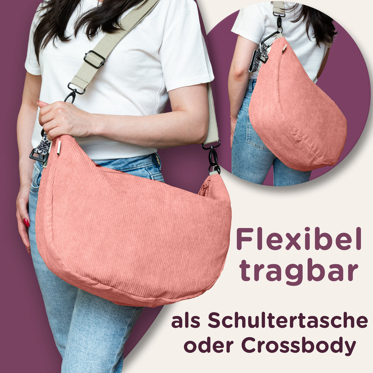 Jubi Moonbag XL in Rosa als Umhängetasche und Wickeltasche