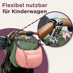 Rosa Moonbag XL Wickeltasche am Kinderwagen befestigt
