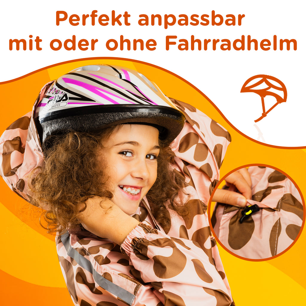 Verstellbare Kapuze des Kinder Regenponchos im Leo Print ab 5 jahre 