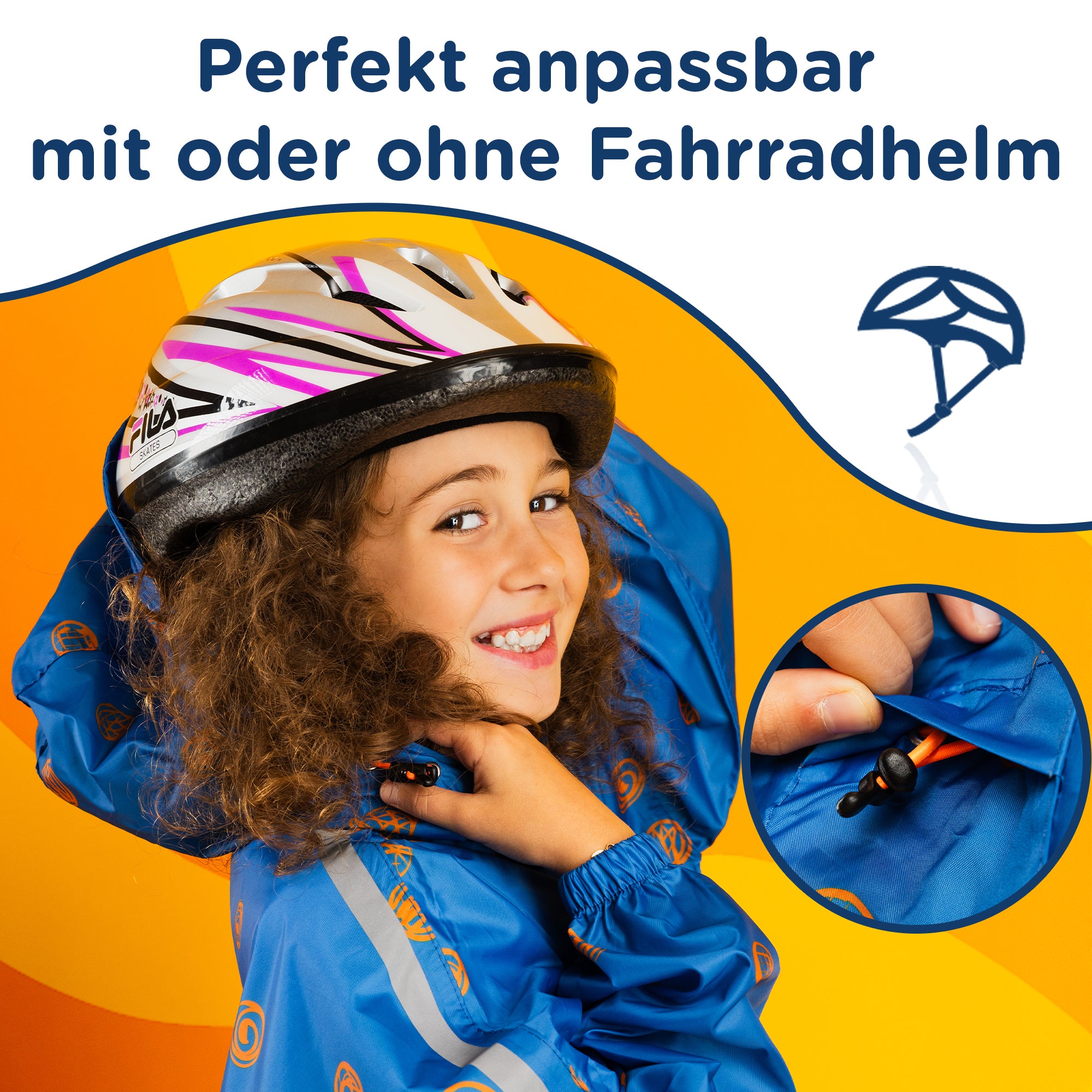 Verstellbare Kapuze des blauen Kinder Regenponchos