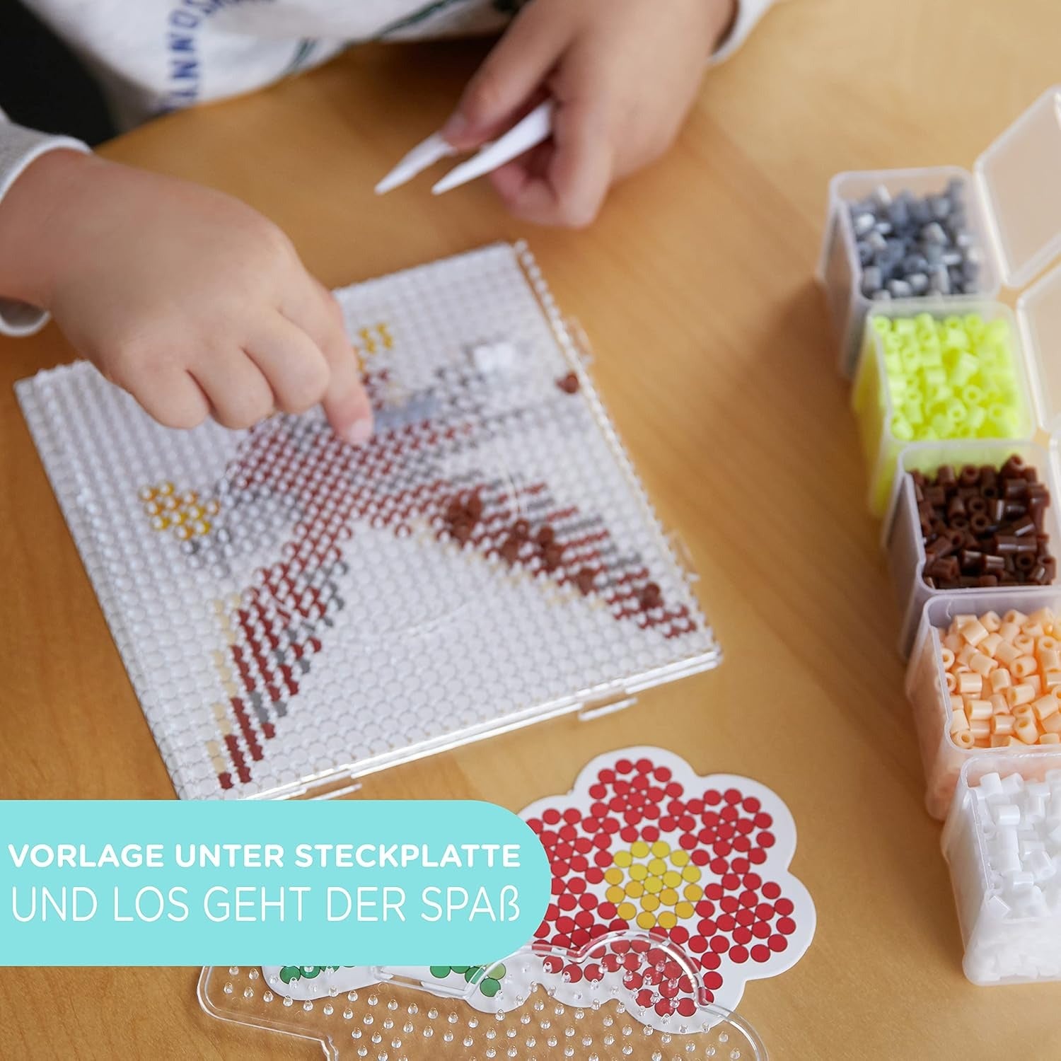 Komplettes Bügelperlen Set mit Vorlagen und Steckplatten
