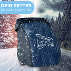 Fahrradanhänger mit Abdeckung im Garten geschützt