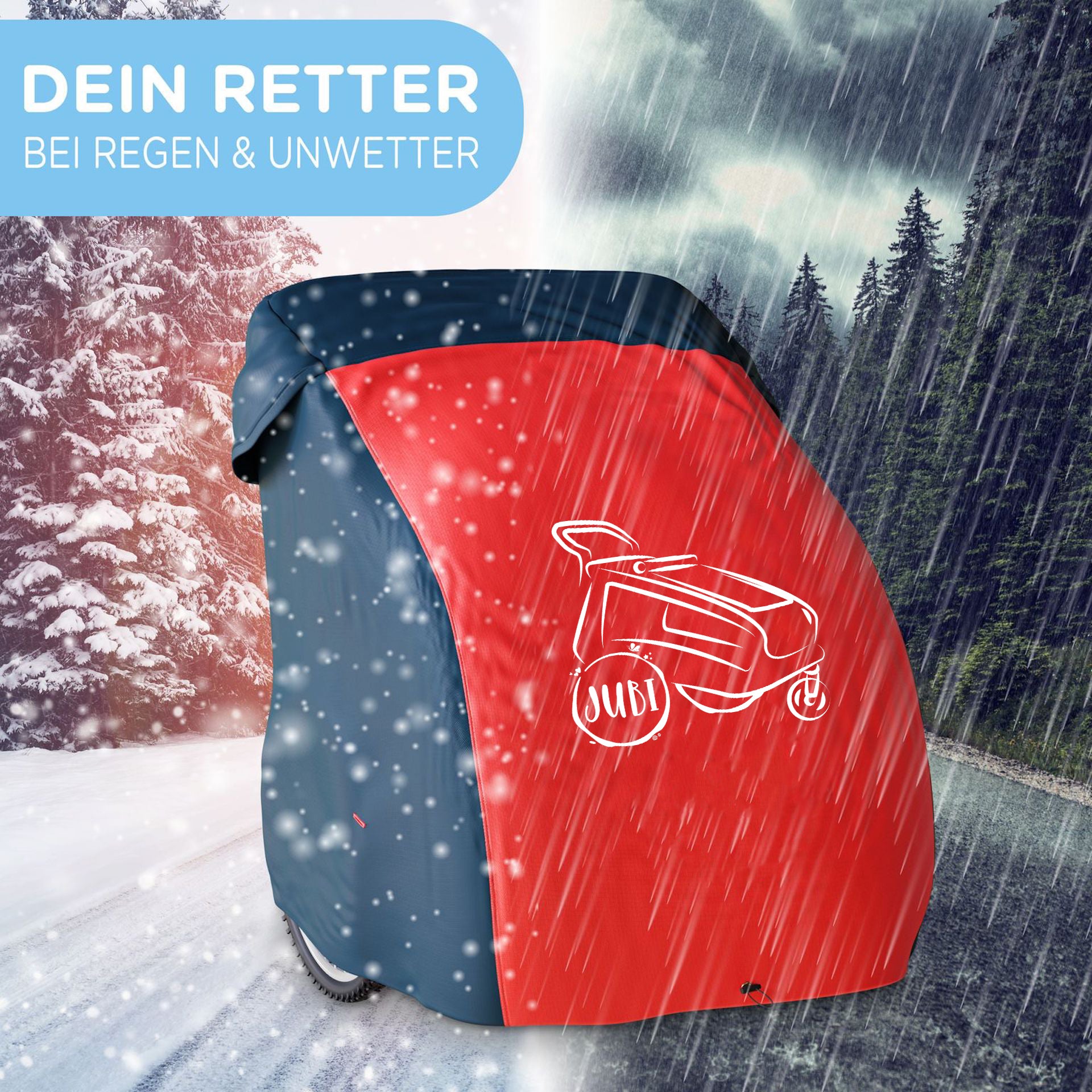 Fahrradanhänger geschützt vor Regen mit Abdeckung
