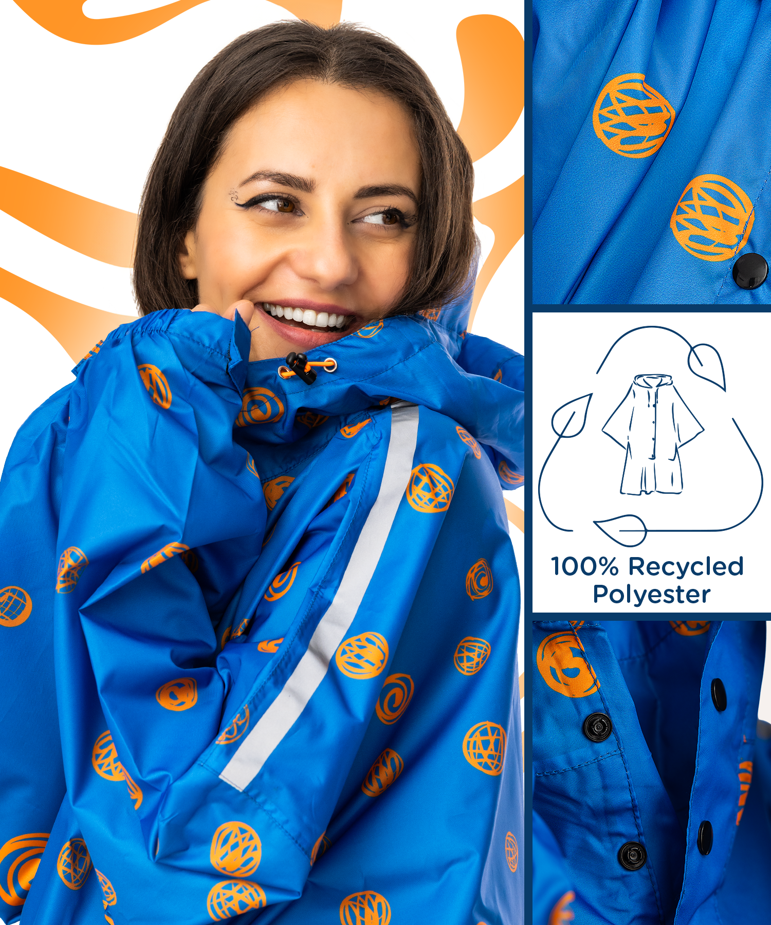 Nachhaltiger Regenponcho für Damen in Blau aus recyceltem Material