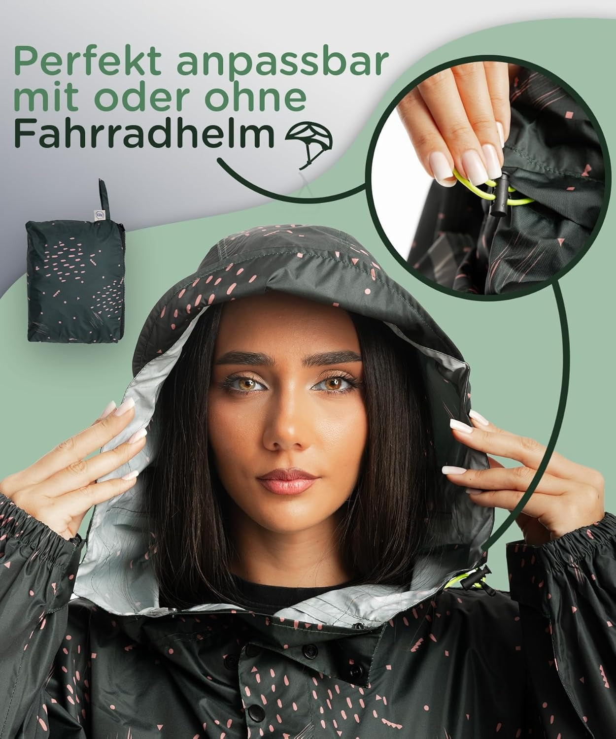 Grüner wasserdichter Regenponcho für Damen aus recyceltem Polyester von Jubi