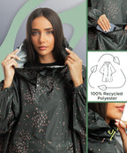 Grüner wasserdichter Regenponcho für Damen aus recyceltem Polyester von Jubi