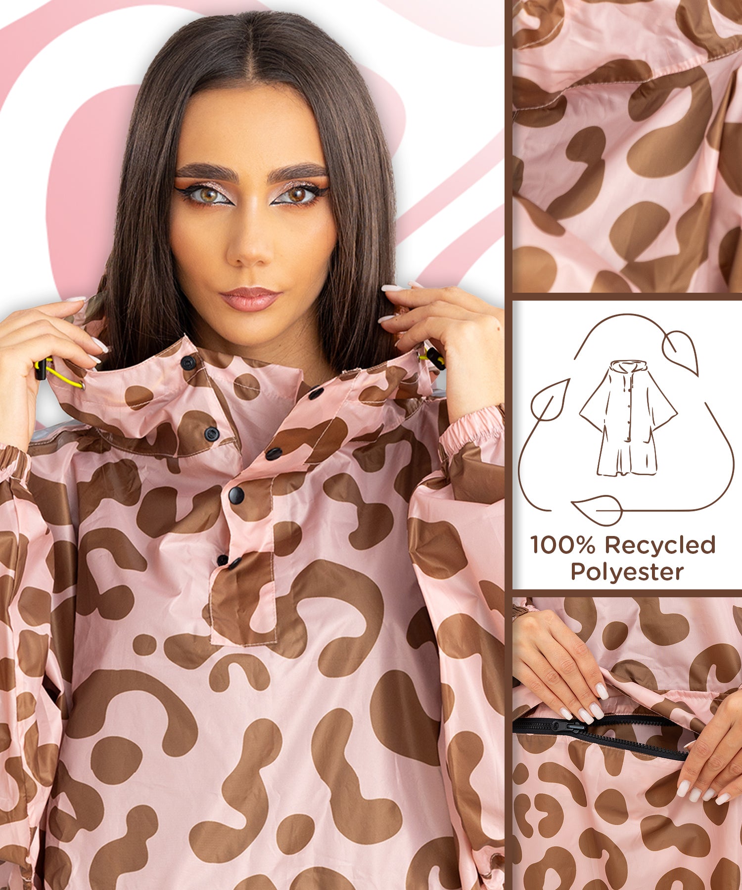 Rosa Regenponcho für Damen im Leo Muster von Jubi