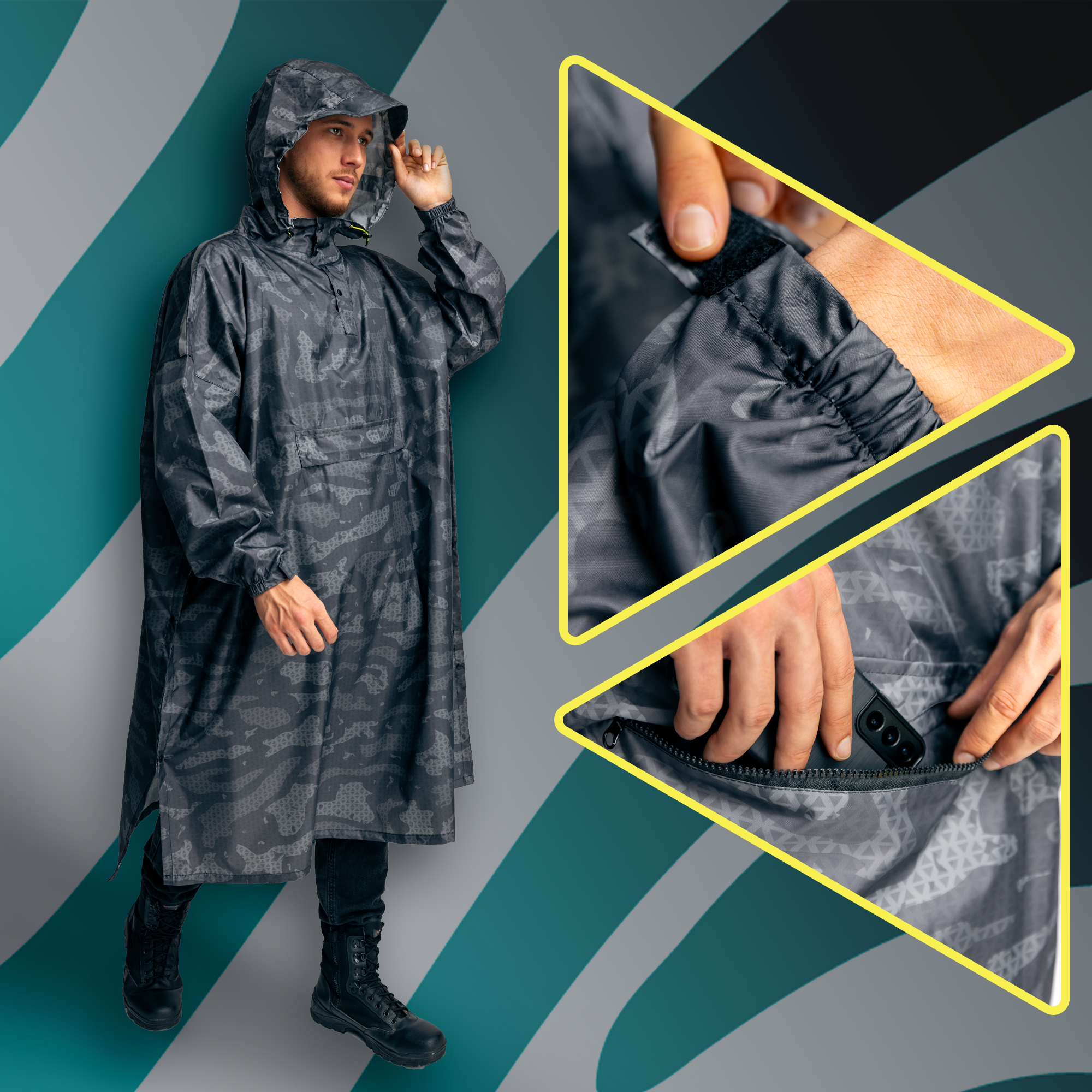 Regenponcho für Herren im Alltag bei Regen getragen