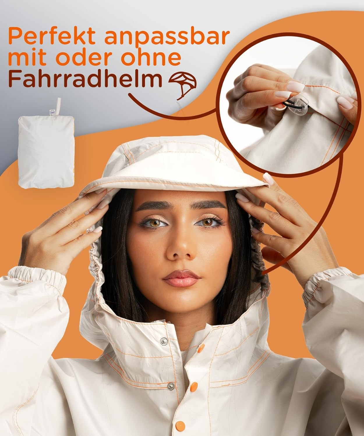 regenponcho damen beige mit anpassbare kaputze jubi