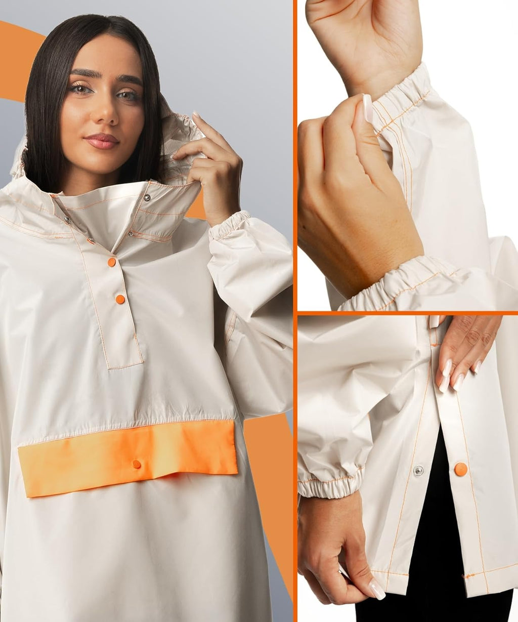 regenponcho damen beige neon farben