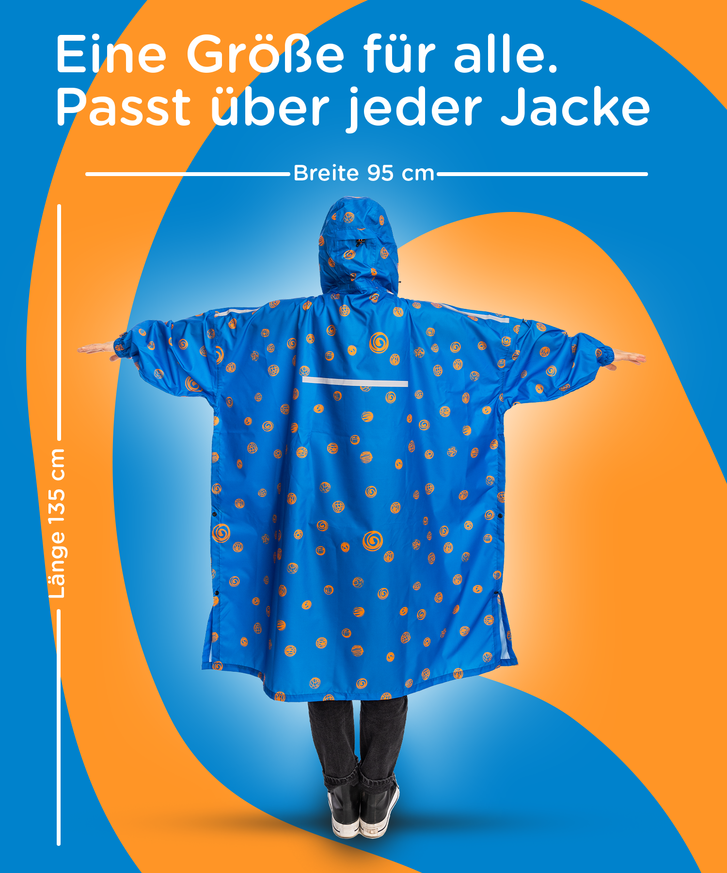 universeller Regenponcho für Damen mit anpassbare Kaputze aus recyceltem Polyester 