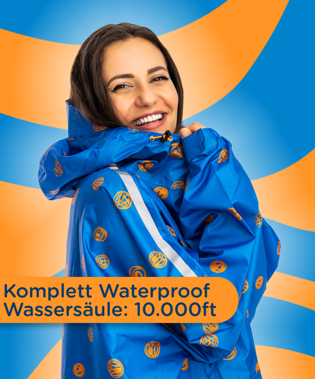 wassdichter Regenponcho für Damen mit anpassbare Kaputze aus recyceltem Polyester 